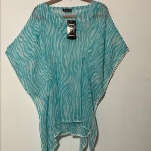 ICI sheer Blue and White Patterned Beach Cover up NWT